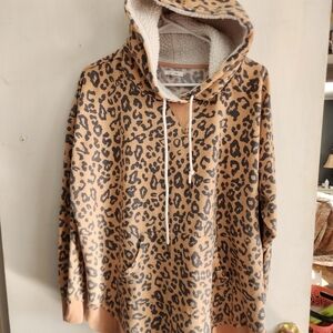 Maurices Tan and Black Animal Print Sherpa Hoodie